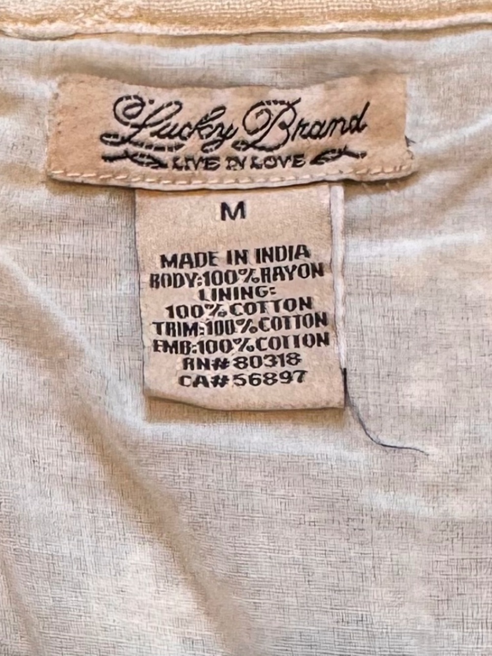 Lucky Brand Embroidered Tank Top Crochet Trim CreamSize M Rayon Lined Boho - Picture 7 of 8